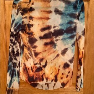 Zara Blue and Orange Tie-Dye Blouse